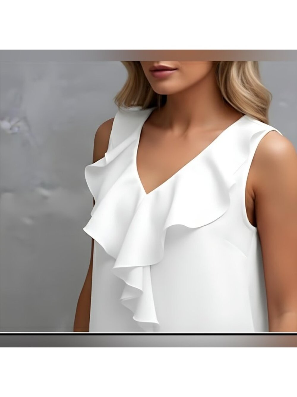 Ruffle Hem Sleeveless Blouse White - Picture 4 of 7